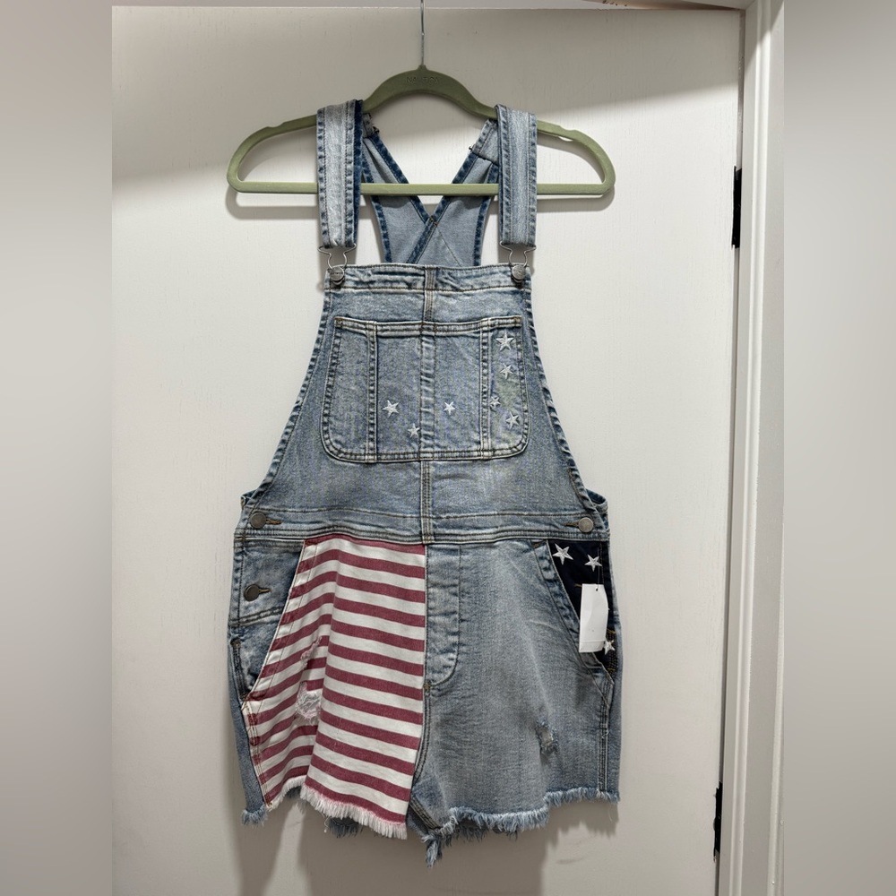 Denim American Flag Overalls